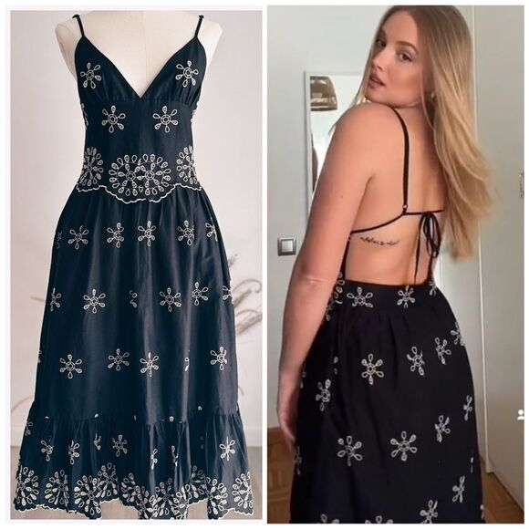 Zara Embroidered Dress Black New - Picture 1 of 3